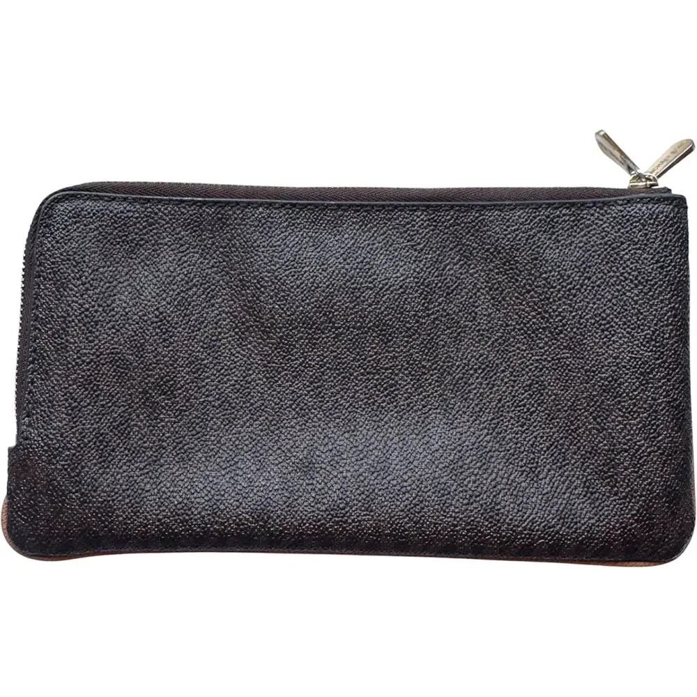 Michael Kors Bedford Double Zip Clutch Dark Brown Logo Signature Monogram